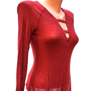 Free People Rayon Long Sleeve Top Burnt Orange- Size: Small